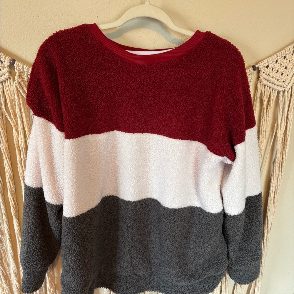 Colorblock Sweater - Red, White, and Gray